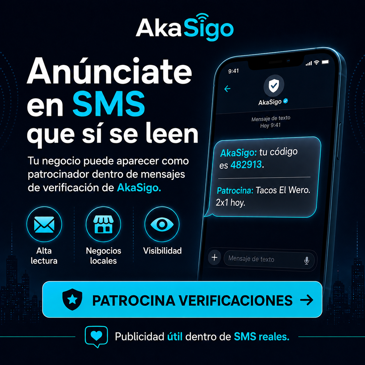 Anúnciate en SMS de verificación con AkaSigo
